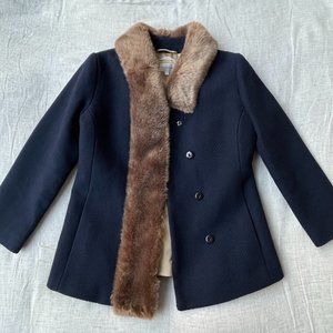 GANT Navy Wool Fur Trim Coat Size M